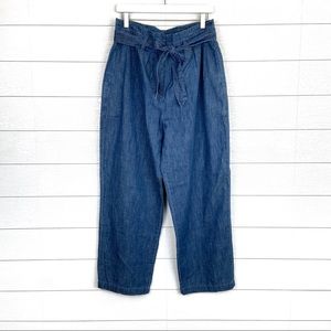 J.Crew Paper Bag Chambray Denim Wide Leg Tie Waist Pant